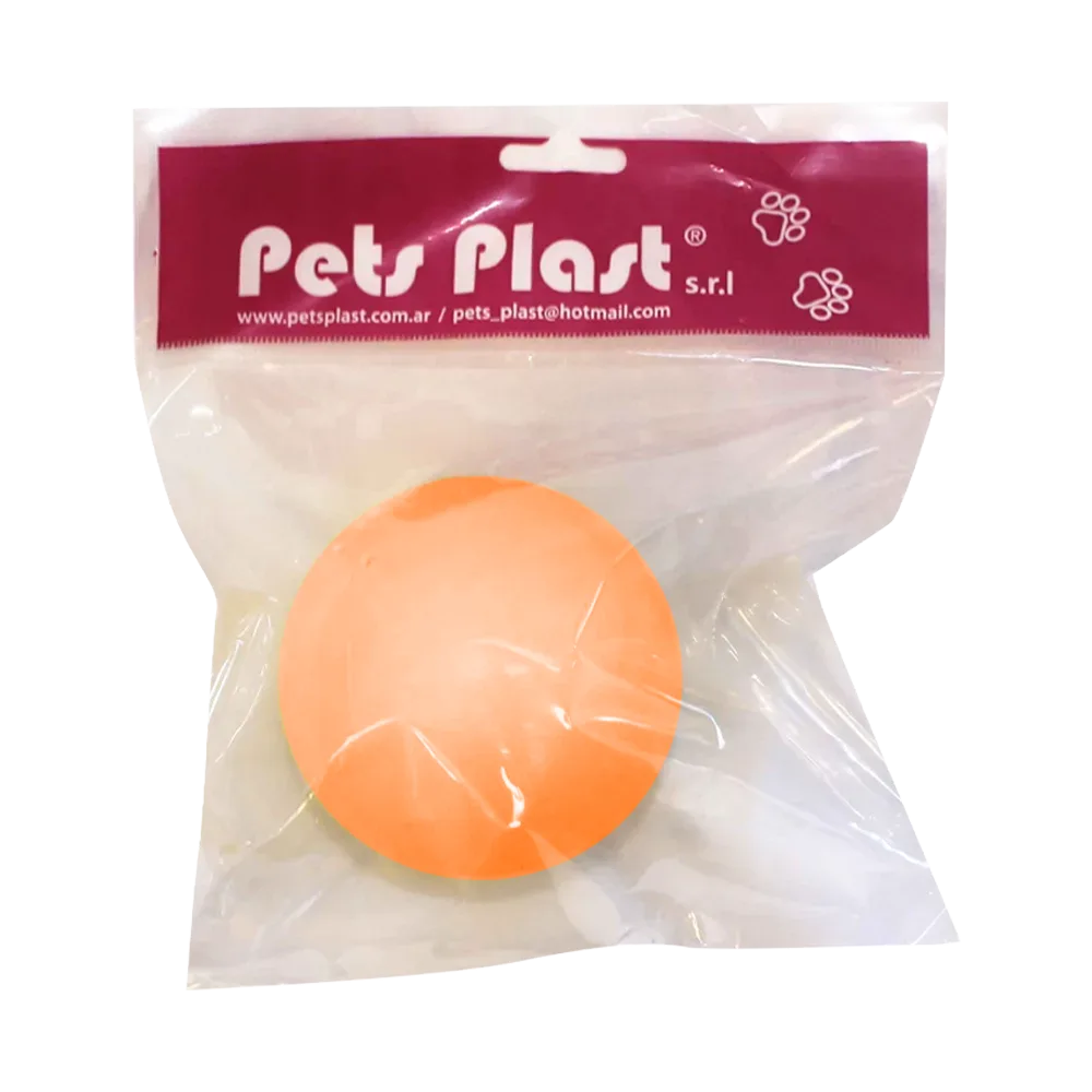 Empaque original de Pelota de Goma Grande en color amarillo. Juguete para perros grandes y medianos.