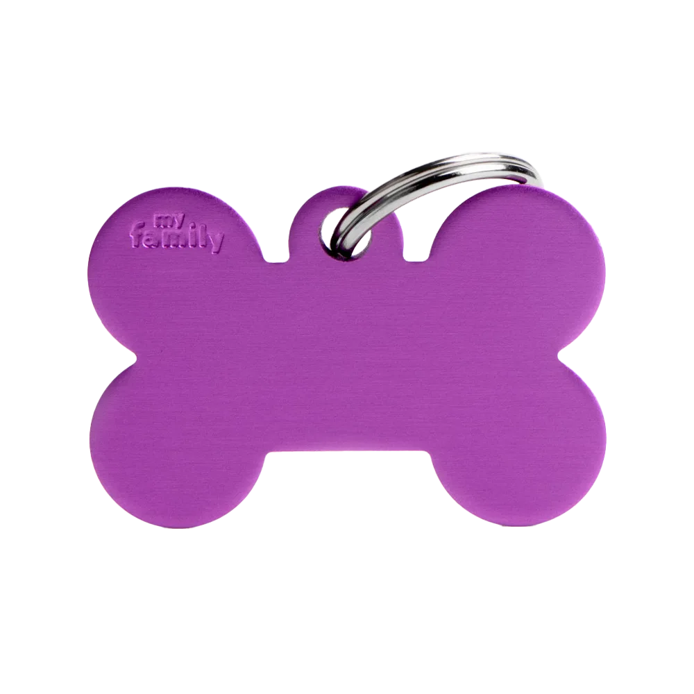 Placa identificativa con forma de Hueso Grande color morado de la marca My Family 