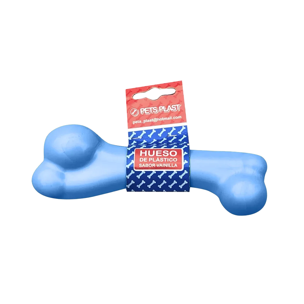 Imagen de juguete para perros Hueso Plástico Mediano Sabor Vainilla en color celeste
