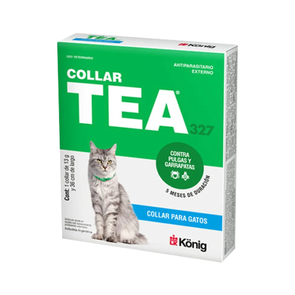 Caja verde con detalles blancos de Collar Tea 327 Antiparasitario para gatos de todo tamaño