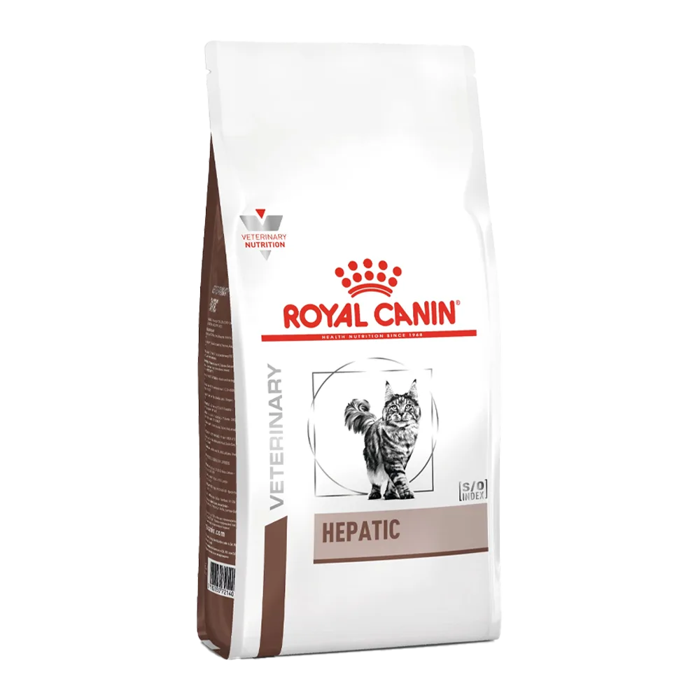 Bolsa blanca con rojo de alimento para gato Royal Canin Gato Hepatic para gatos con problemas hepáticos