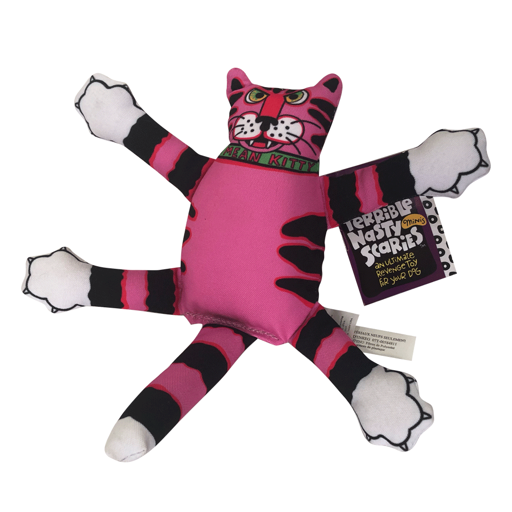 Imagen de producto Peluche Mini Terrible Nasty Scaries Fat Cat para perros con forma de gato color rosa