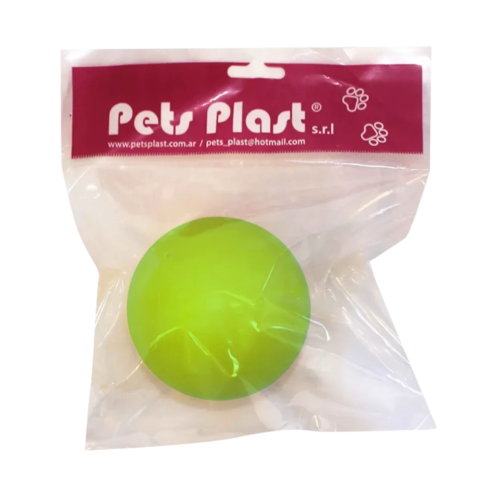 Empaque original de Pelota de Goma Grande en color amarillo. Juguete para perros grandes y medianos.