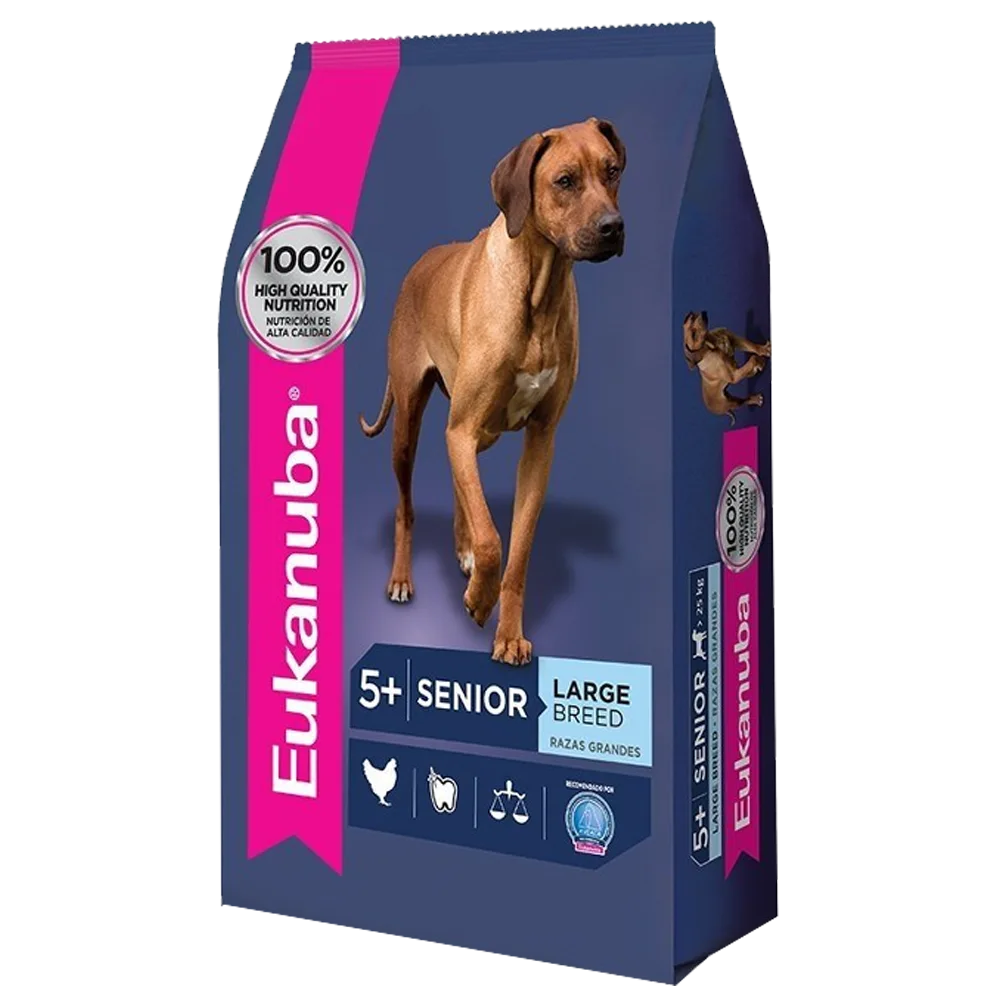 Bolsa azul oscuro con detalles violetas de alimento Eukanuba Perro Senior Raza Grande