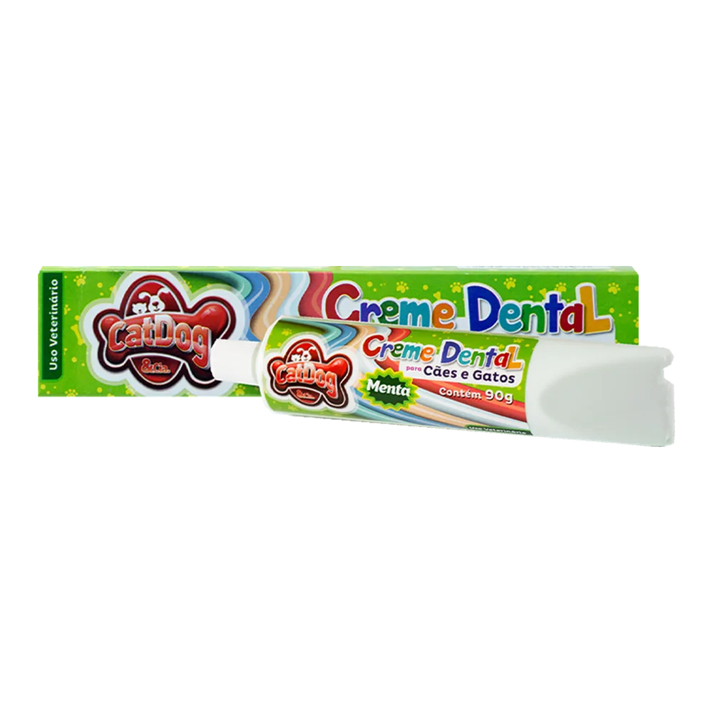 Caja color verde con pomo blanco y etiqueta verde de la Pasta Dental CatDog sabor menta para perros y gatos 