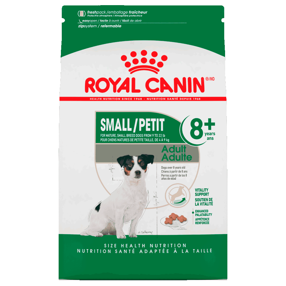 Bolsa blanca y verde de alimento Royal Canin Mini Adult 8+