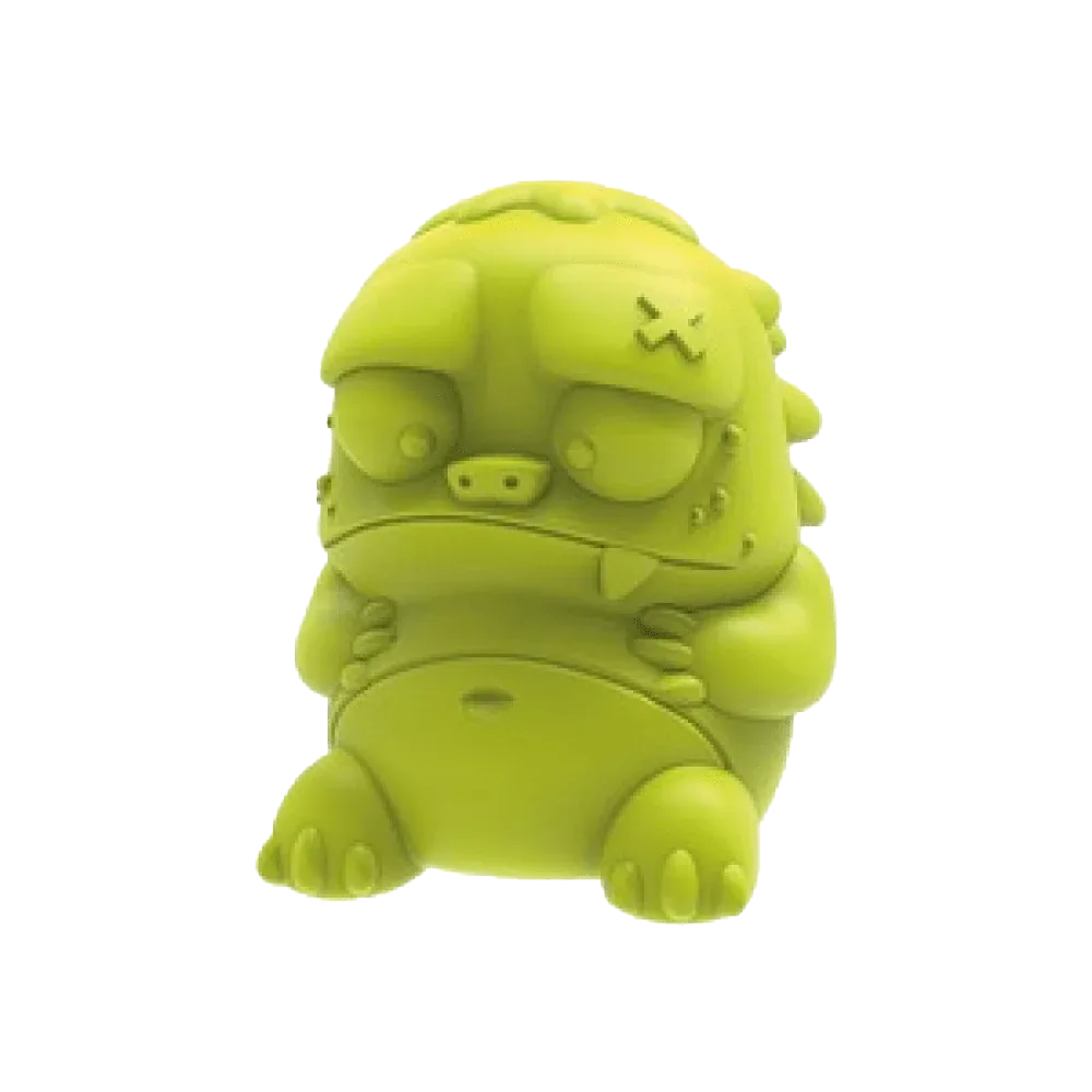 Juguet Rex de la marca M-Pets, es una especie de dinosaurio caricaturizado de goma color verde entero, es hueco en su interior para poder poner snacks para perro