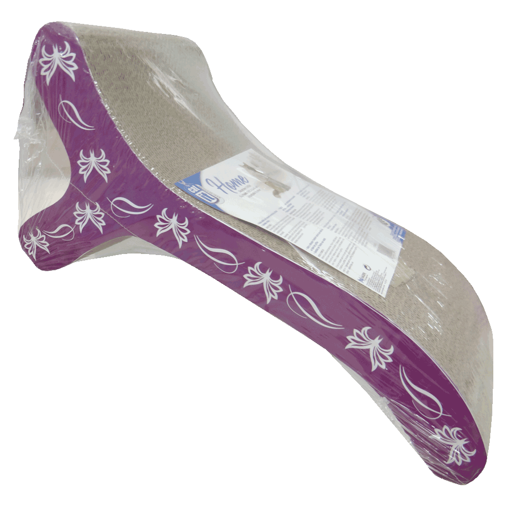 Rascador horizontal tipo silla con detalles morados y estampado de mariposa Rascador Silla Catit Mariposa para gatos