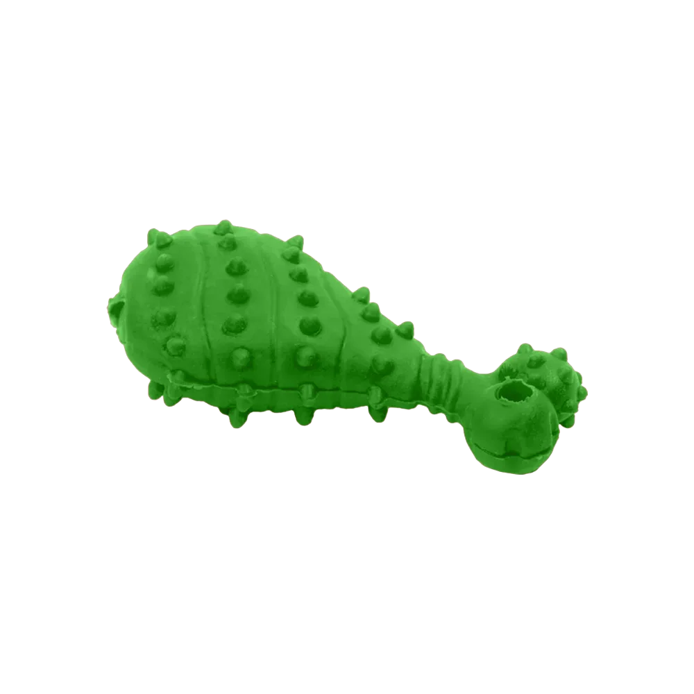 Juguete Pata de Pollo en color verde, un juguete para perros pequeños y medianos. 