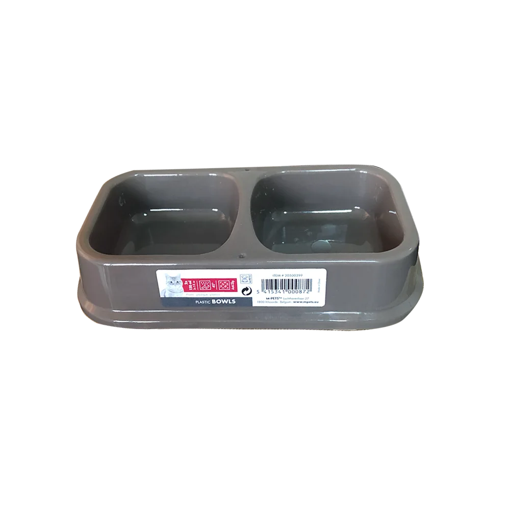 Comedero Doble M-Pets para gatos en color gris con capacidad de 150 mL