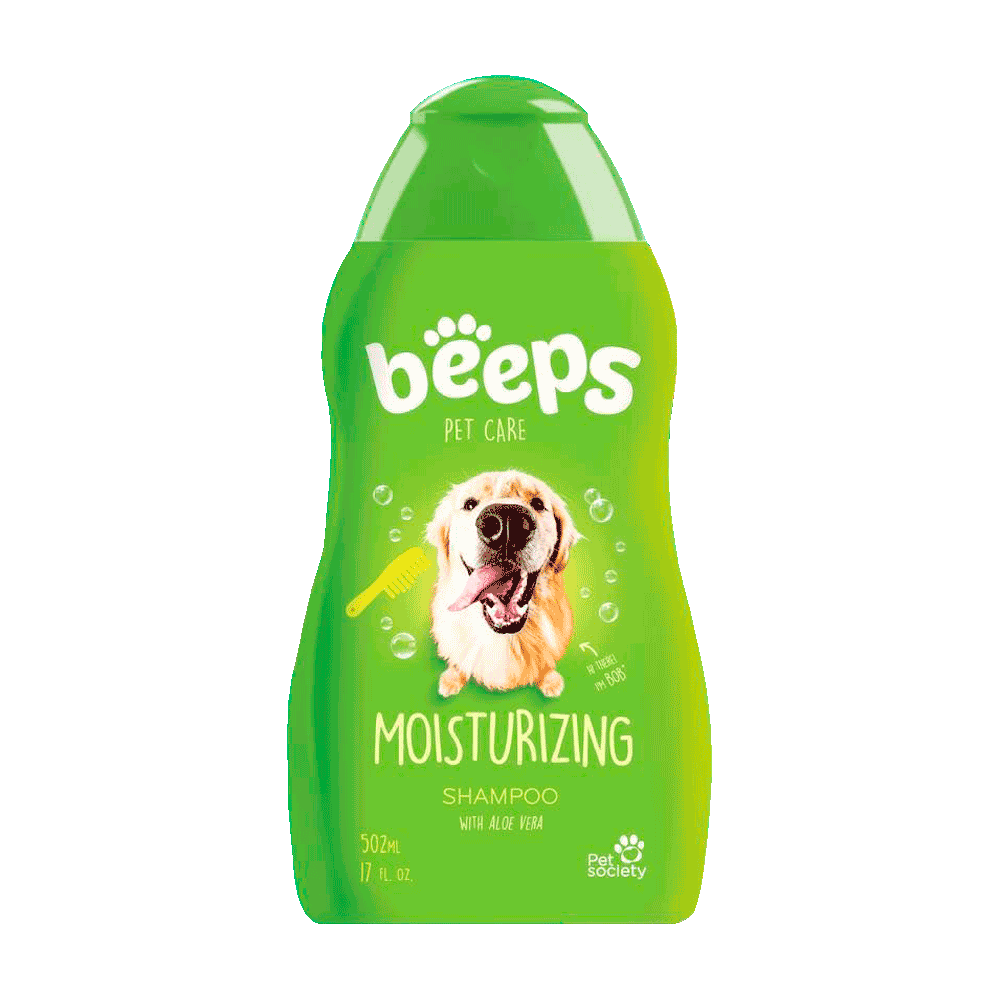 Botella verde de shampoo para perros de Beeps Moisturizing Shampoo con aloe vera