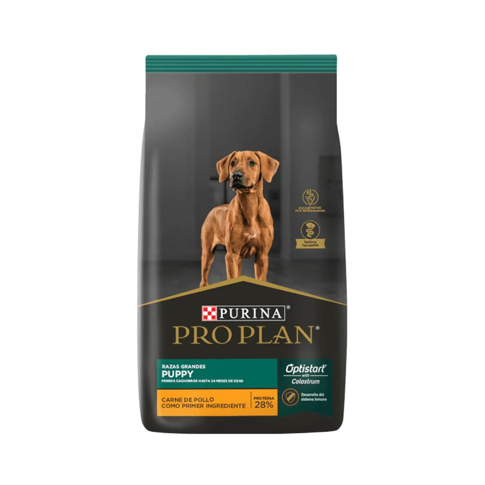 Bolsa de color negro de alimento Purina Pro Plan para perro cachorro de raza grande