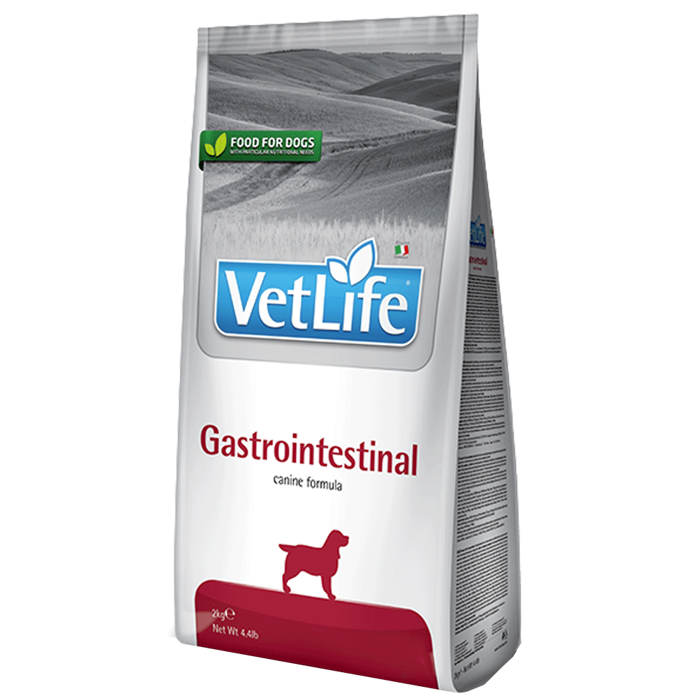 Bolsa blanca con detalles rojos de Farmina Vet Life Gastrointestinal Canine para perros con desórdenes gastrointestinales