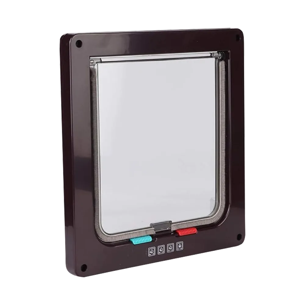 Imagen de Puerta Para Gatos cuadrada, esta puerta de vaivén para gatos es de marco marrón y la puerta transparente de material acrílico. Se empotra en las puertas para permitir el acceso a los gatos.