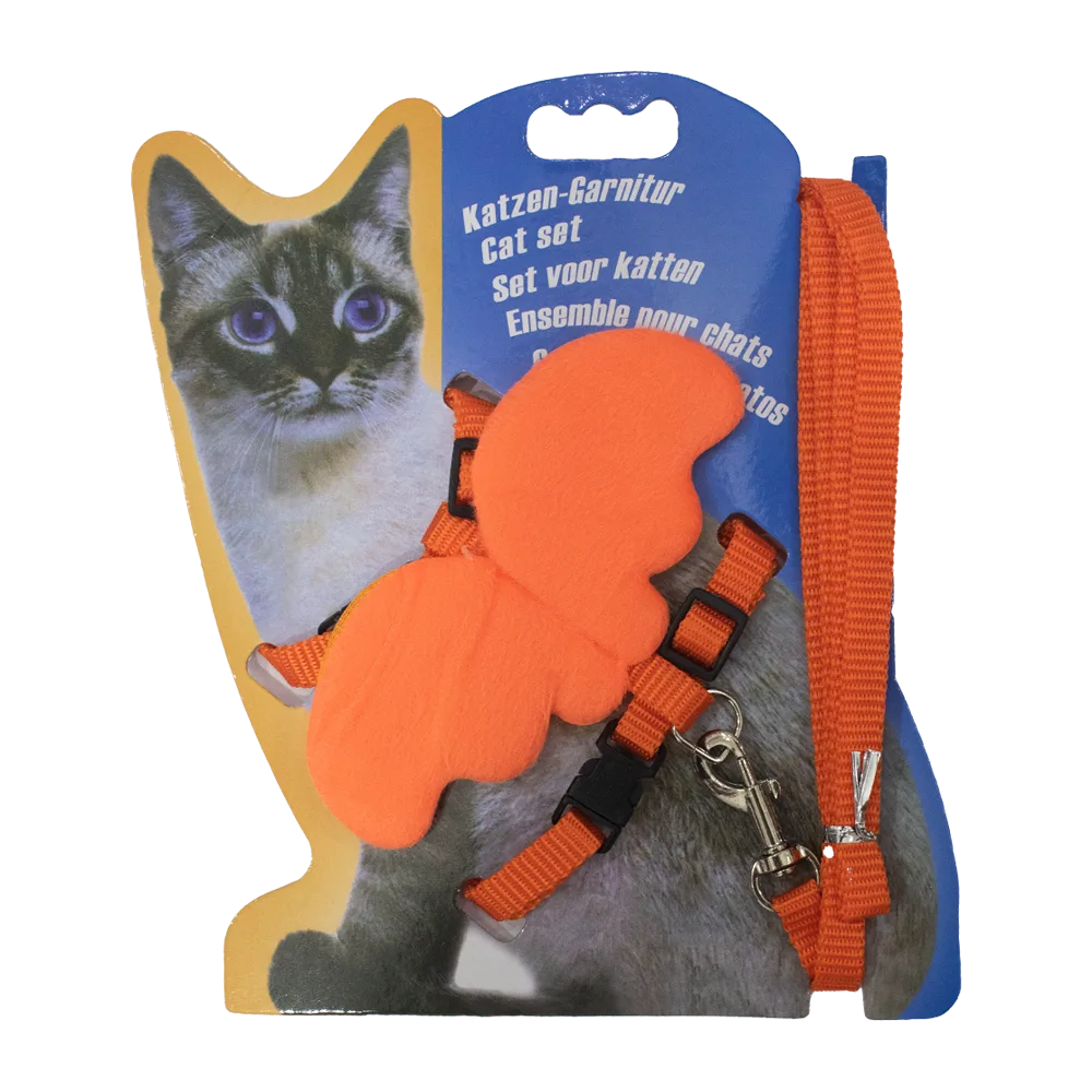 Empaque color azul con forma de gato siamés de Arnés Con Alas Para Gatos Pequeños color naranja