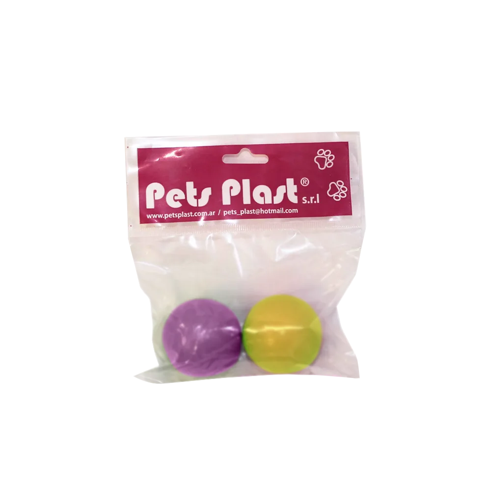 Pack de dos Pelota Pequeña de Goma para perros pequeños y minis en color morado y amarillo