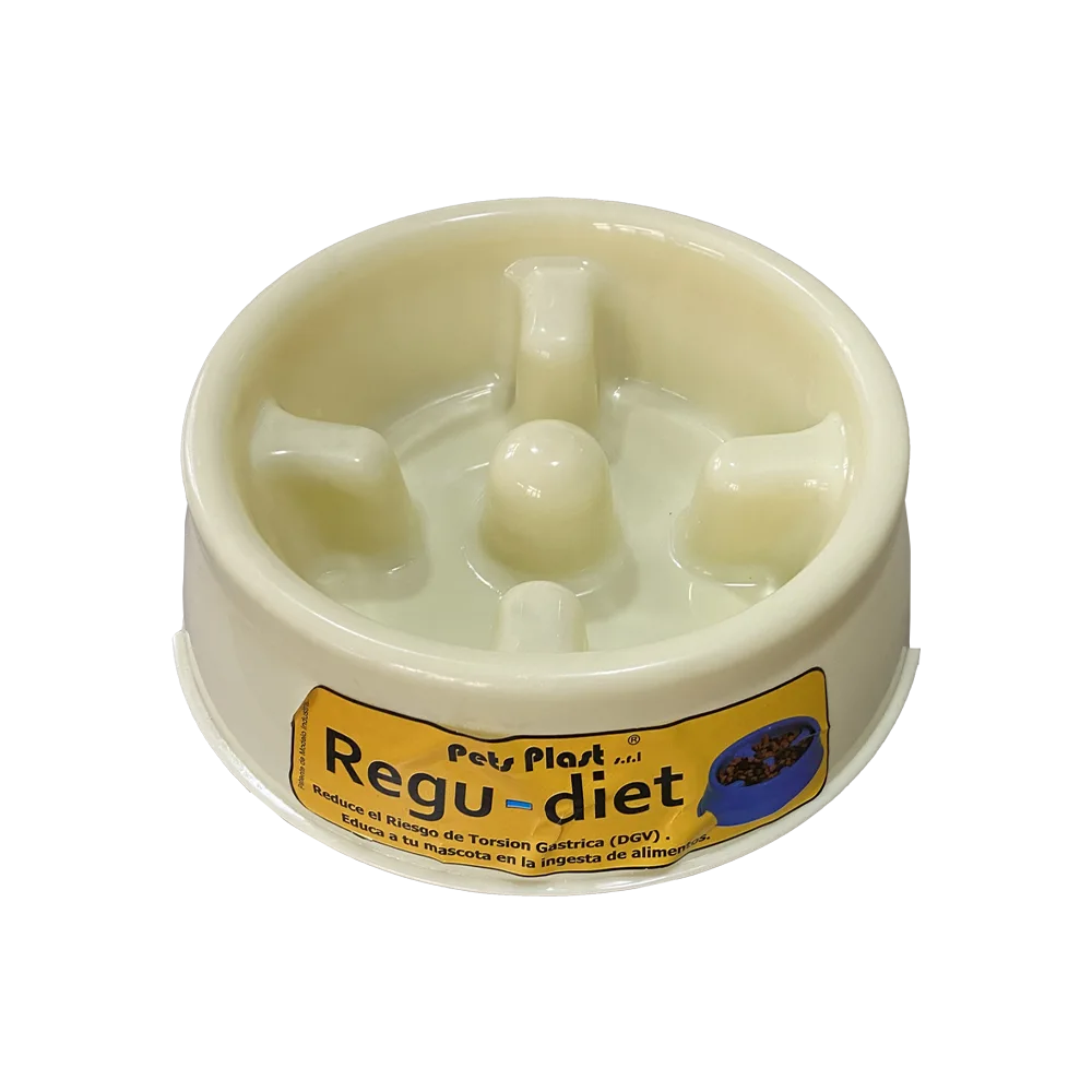 Imagen de Comedero Regu-Diet color blanco pastel para regular la ingesta de alimentos de mascotas