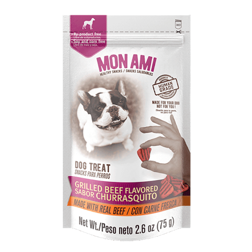 Bolsa con detalles violeta de Mon Ami Churrasquito Grillé Snack para perros 