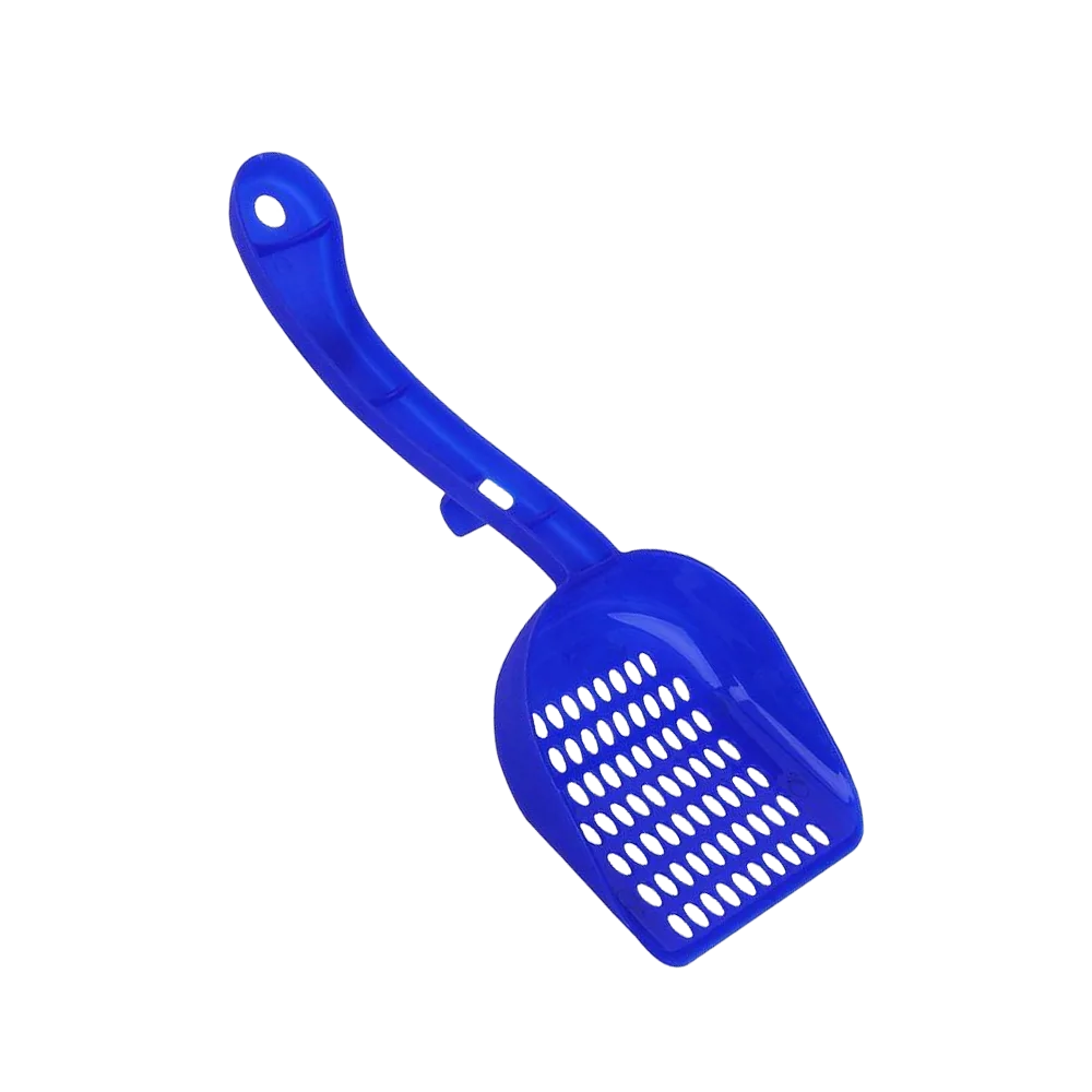 Imagen de la Pala Sanitaria marca San Remo, es un pala pequeña con orificios ovalados y de color azul. 