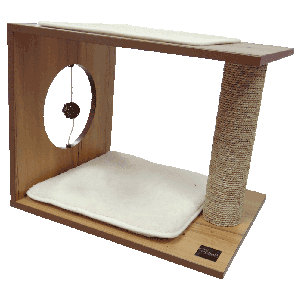 Mueble Rascador V-Stool Vesper de Nogal visto de costado