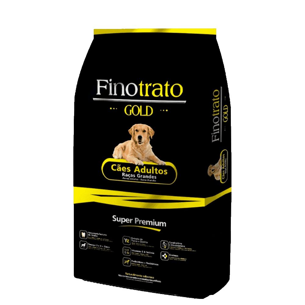 Bolsa negra con detalles amarillos de alimento Finotrato Gold Adulto Raza Grande