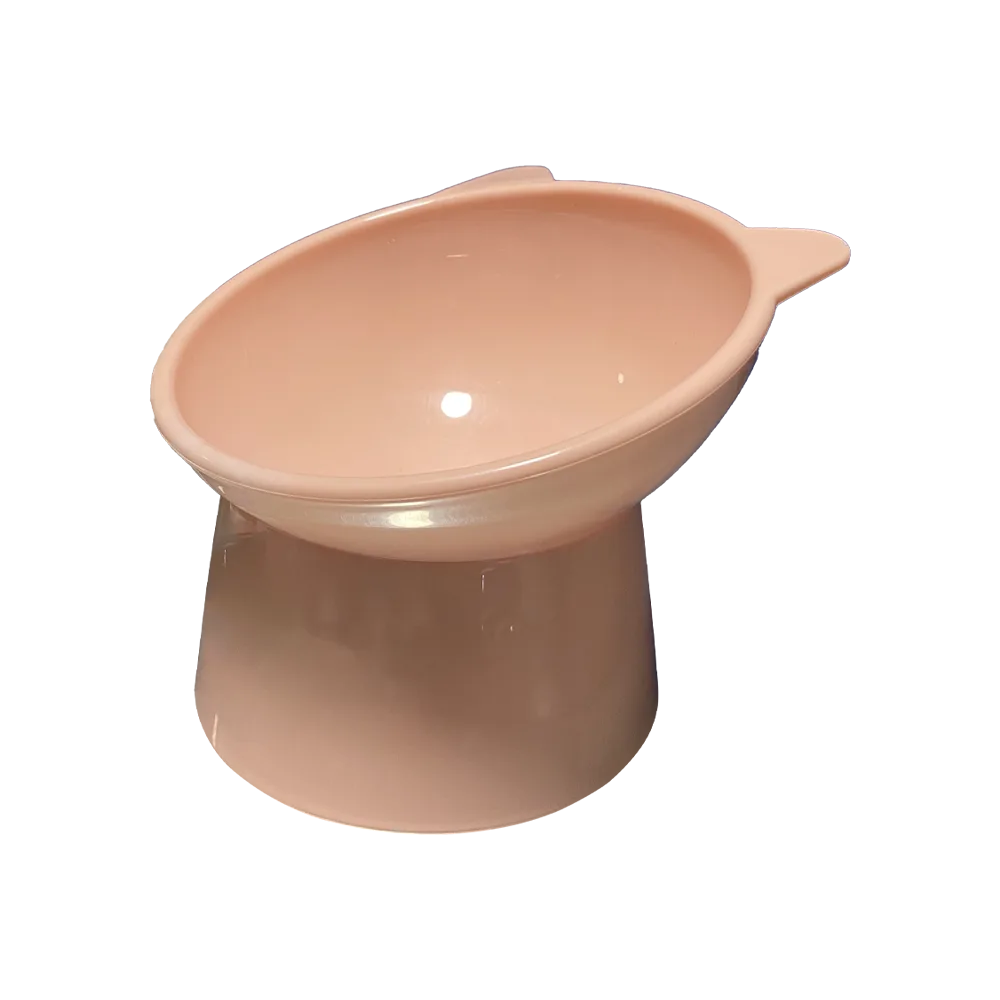 Plato Elevado con Orejitas para gatos, es de color rosa pastel entero y de material plástico.