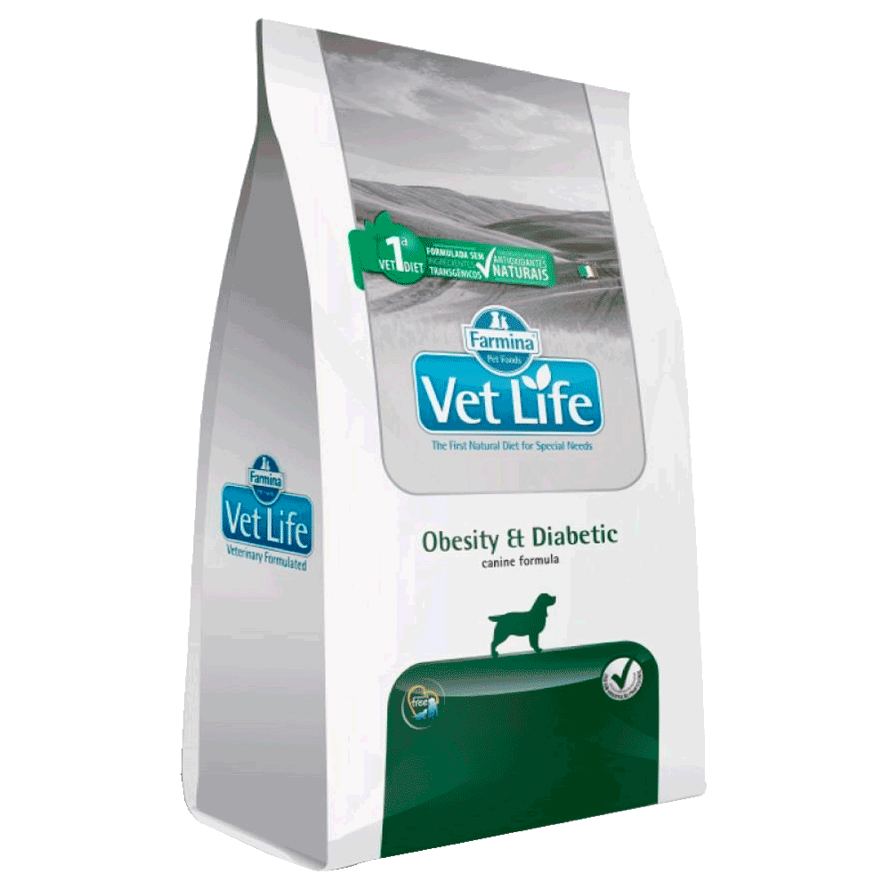 Bolsa blanca con detalles verdes de Farmina Vet Life Natural Canine Obesity & Diabetic