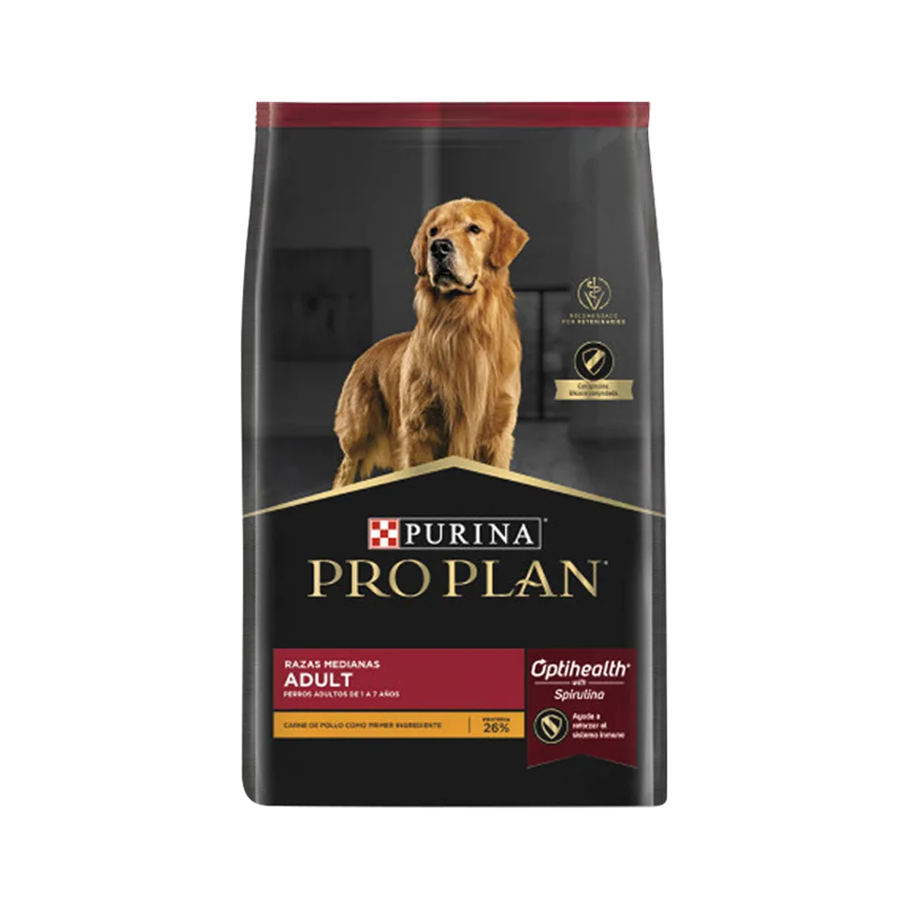Bolsa color negro de alimento Pro Plan para perro adulto de raza mediana