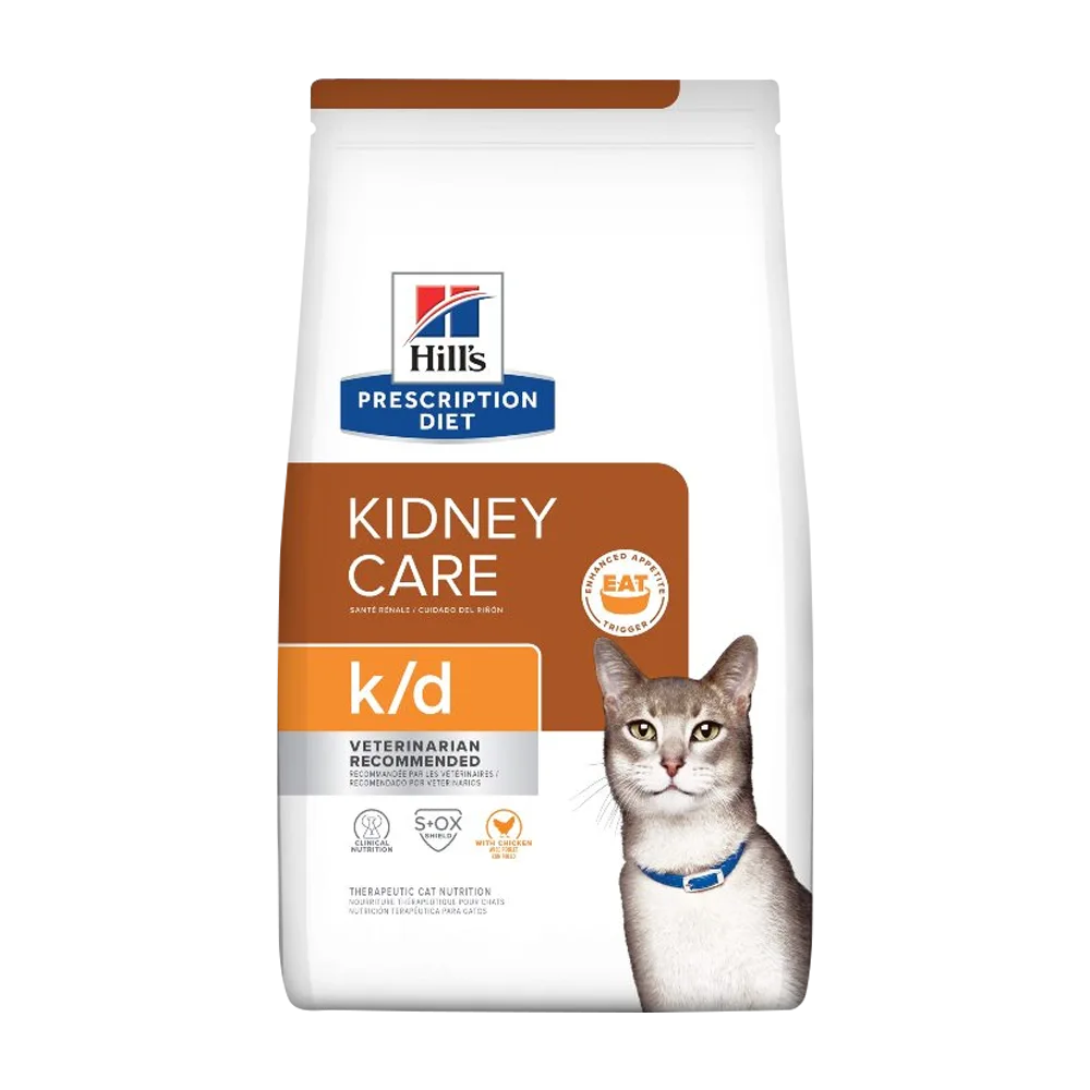 Bolsa blanca con detalles marrones y naranjas de alimento Hill's PD Feline k/d Cuidado Renal