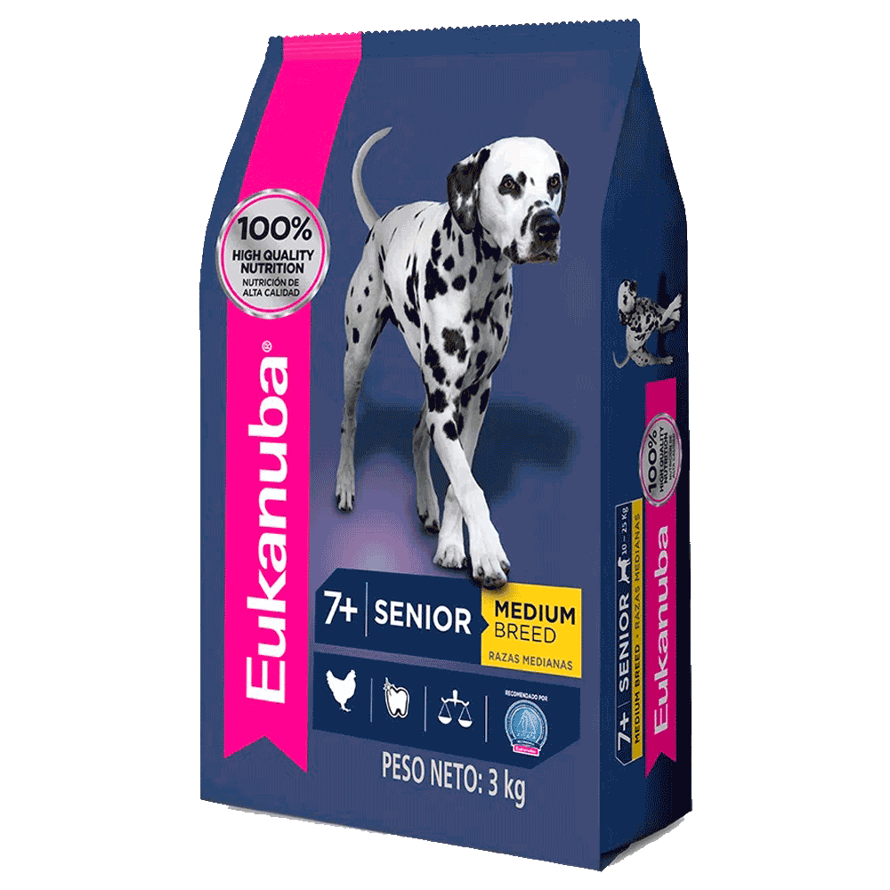 Bolsa de alimento para perro marca Eucanuba como Azul con detalle rosa