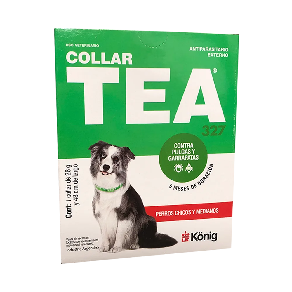 Caja color verde con detalles blancos de Collar Tea 327 Antiparasitario para perros pequeños y medianos