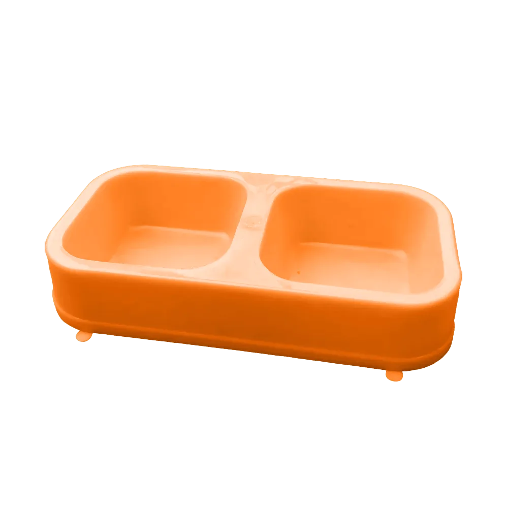 Imagen de Comedero Doble Rectangular en color naranja para perros y gatos