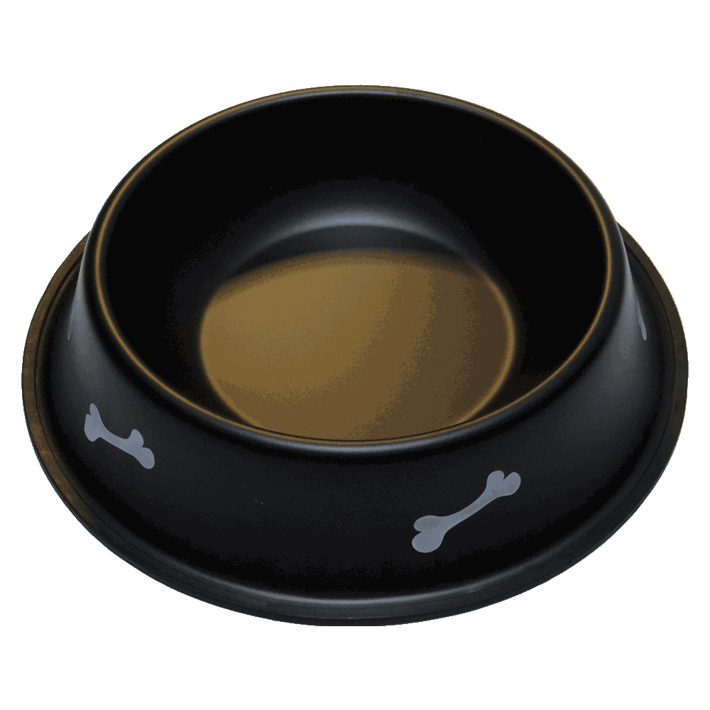 Plato Metálico Negro con estampado de huesitos blancos ideal para perros grandes