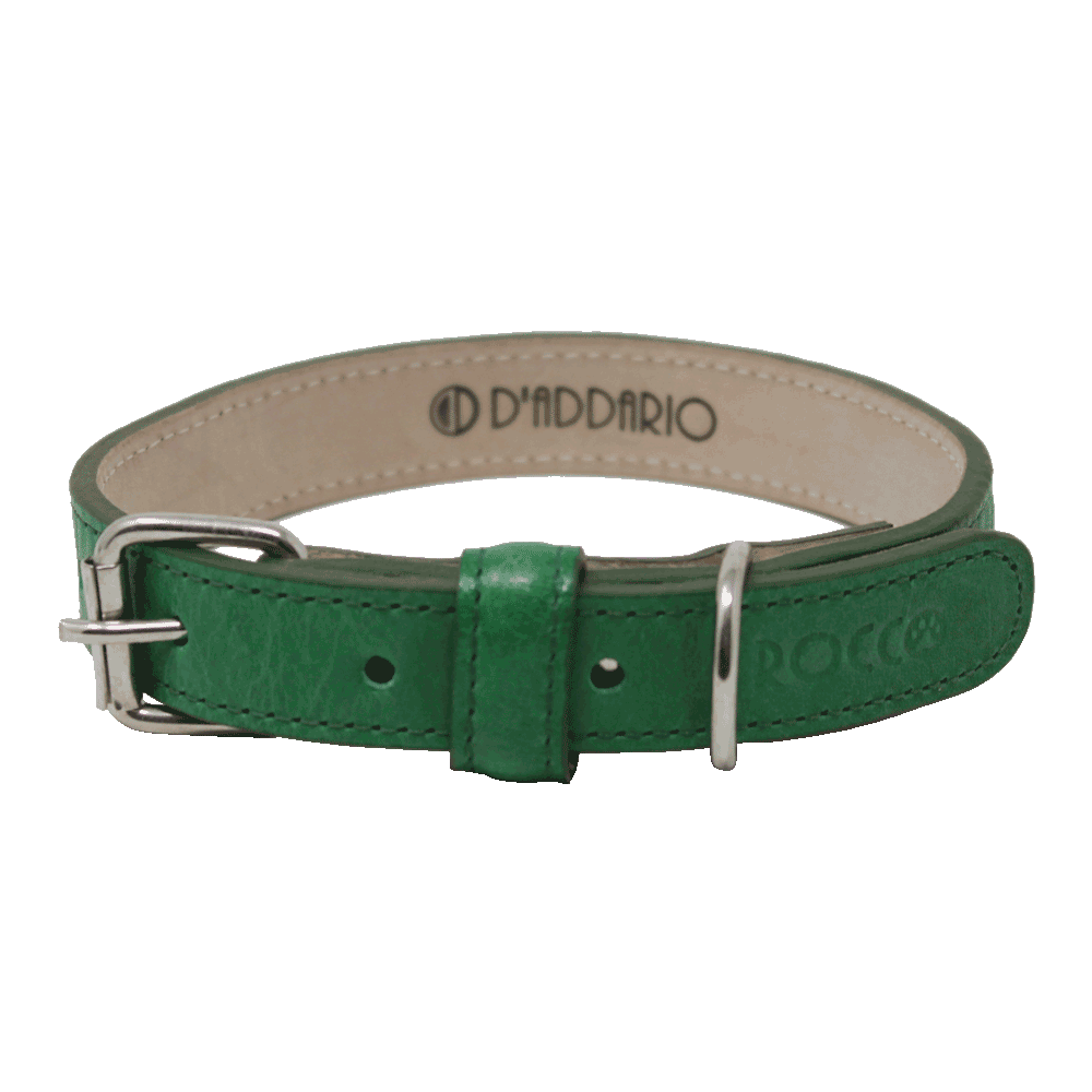 Collar para perro de cuero vacuno color verde linea Rocco