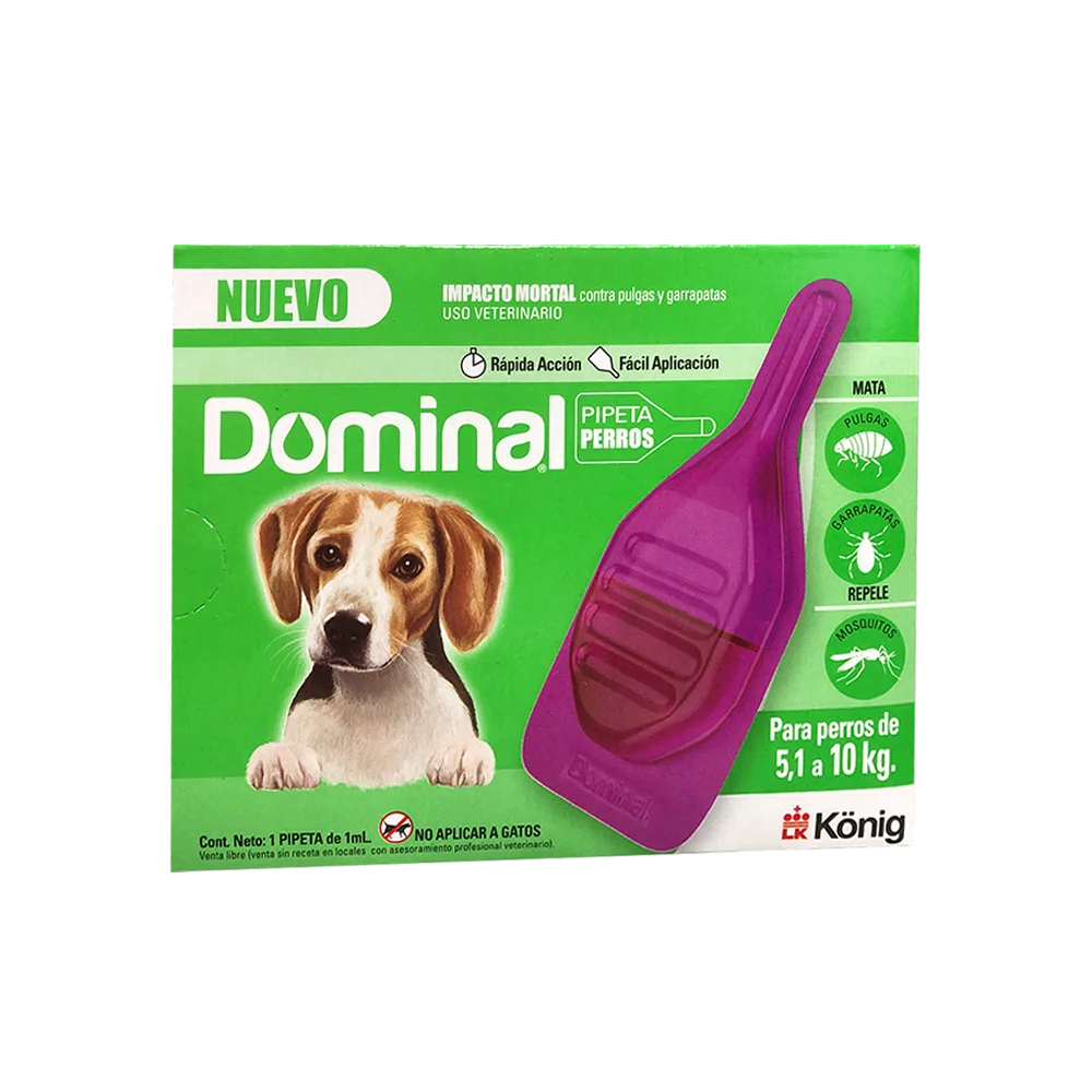 Caja verde de Dominal Spot On Perros de pipeta antiparasitaria externa para peros de 5 a 10 kilos