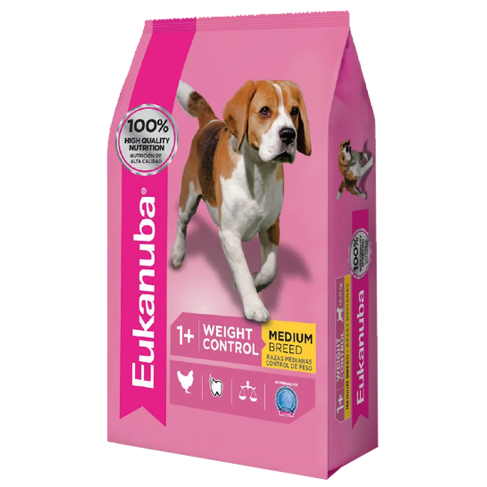 Bolsa rosada de alimento para perro Eukanuba Perro Control de Peso Raza Mediana