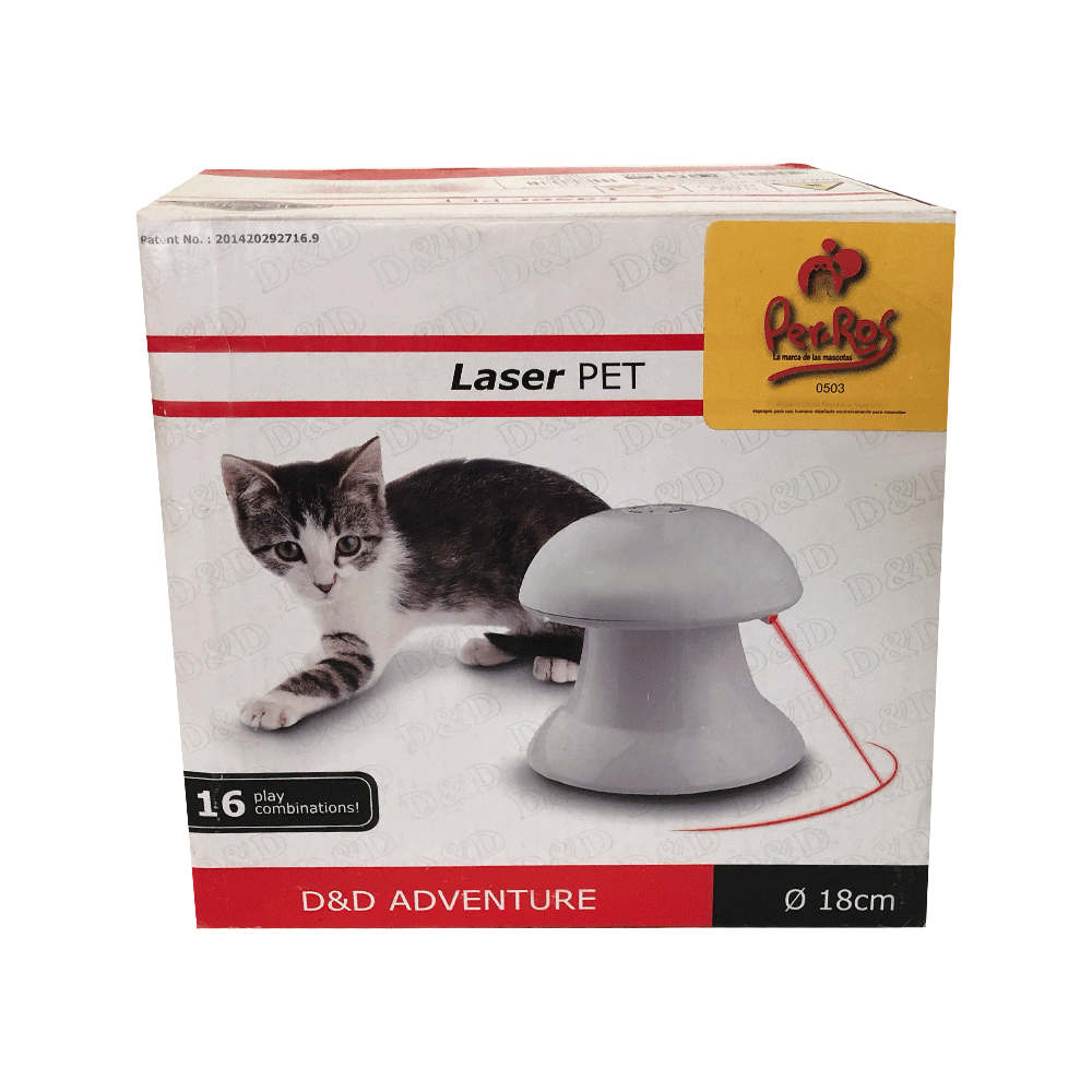 Caja blanca con detalles rojos de Láser automático para gatos 