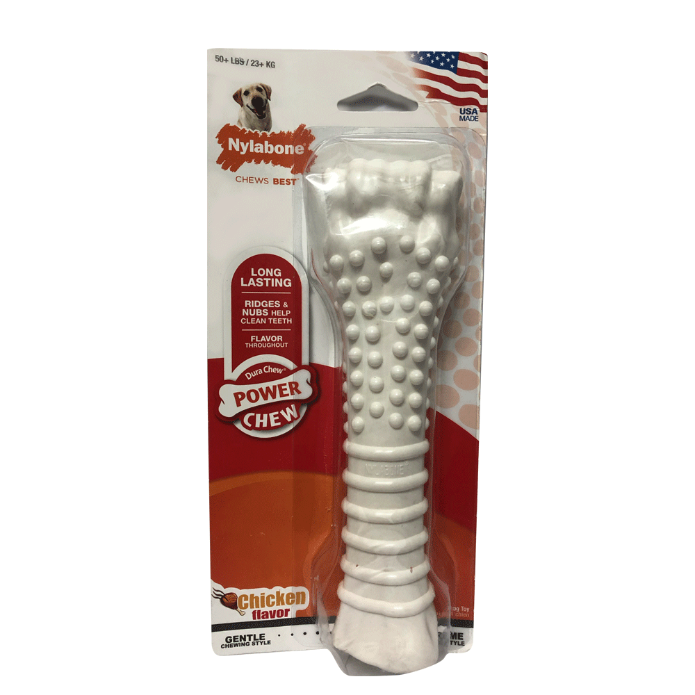 Hueso dental Nylabone XL color blanco para perros de tallas grandes y gigantes sabor pollo