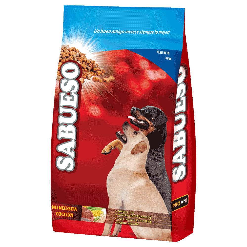 Bolsa amarilla con detalles azules de alimento para perro Sabueso Perro Adulto de la empresa ProAni