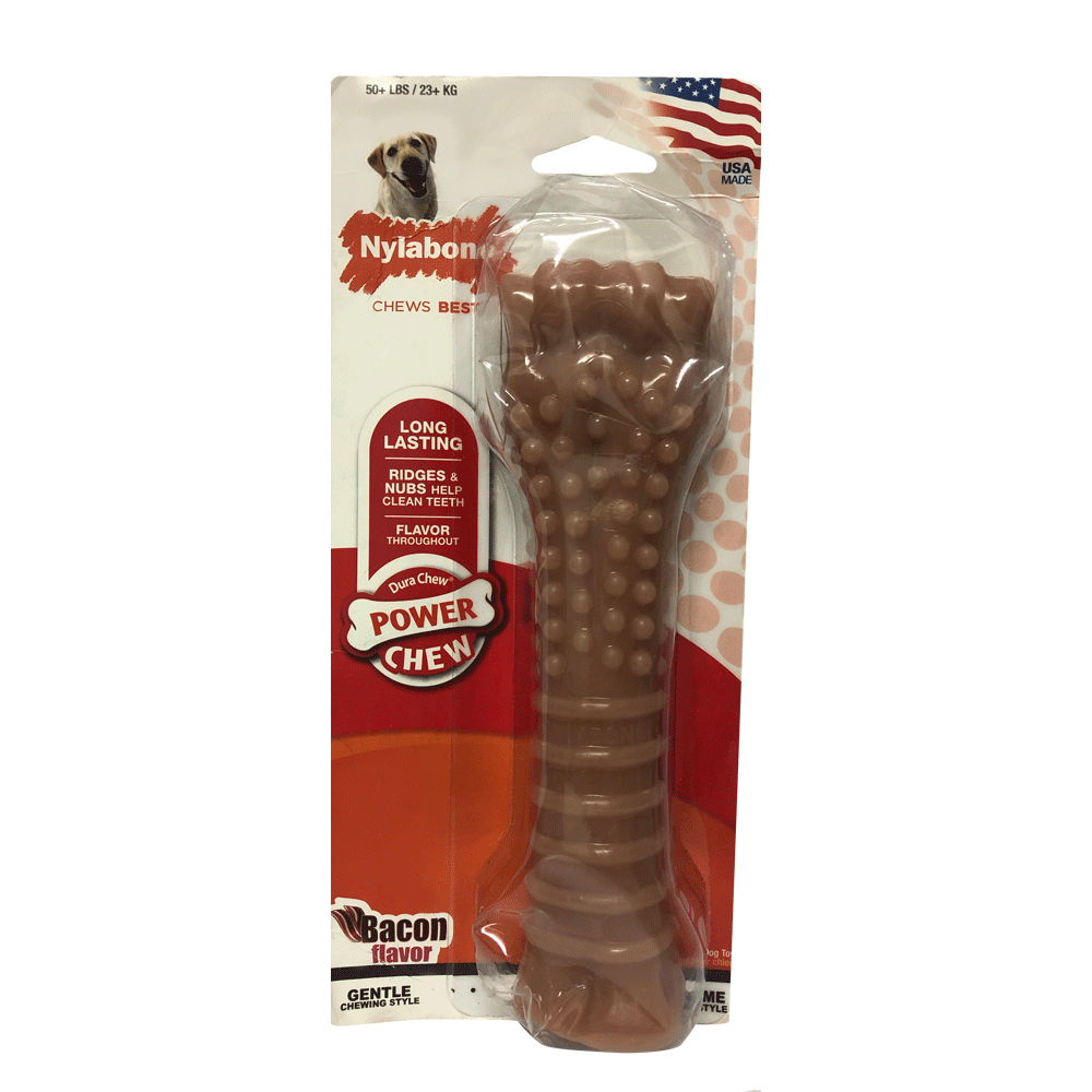 Hueso dental Nylabone XL color marrón para perros de tallas grandes y gigantes sabor tocino