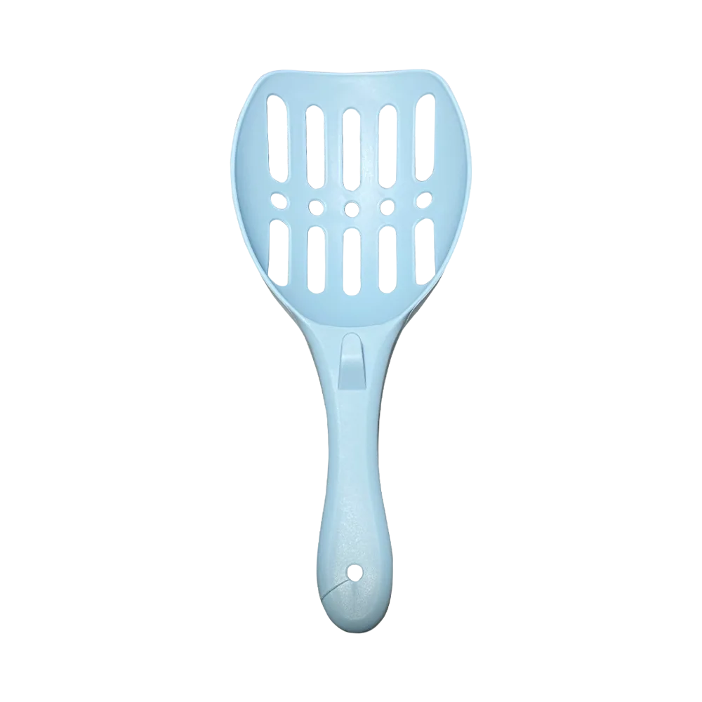 Palita recolectora de arenero para gatos en color celeste pastel.