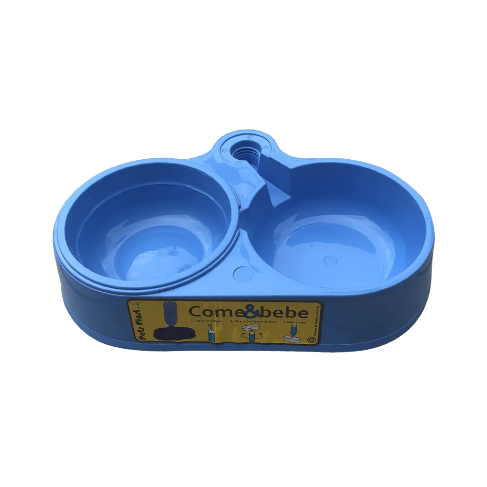 Imagen de Comedero Doble Con Bebedero a Rosca color azul para perros y gatos