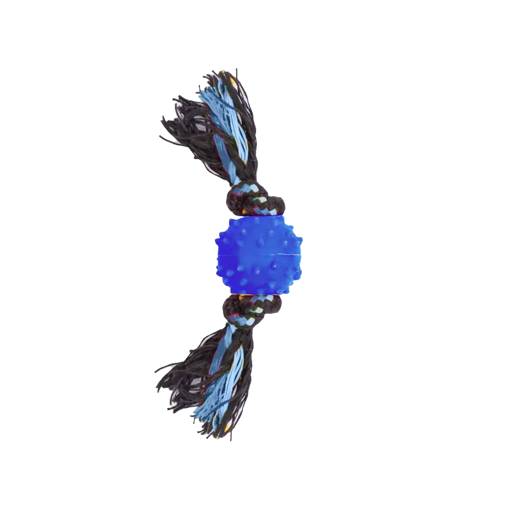 Imagen de Pelota Mini con Textura y Soga en color azul para perros cachorros minis y pequeños