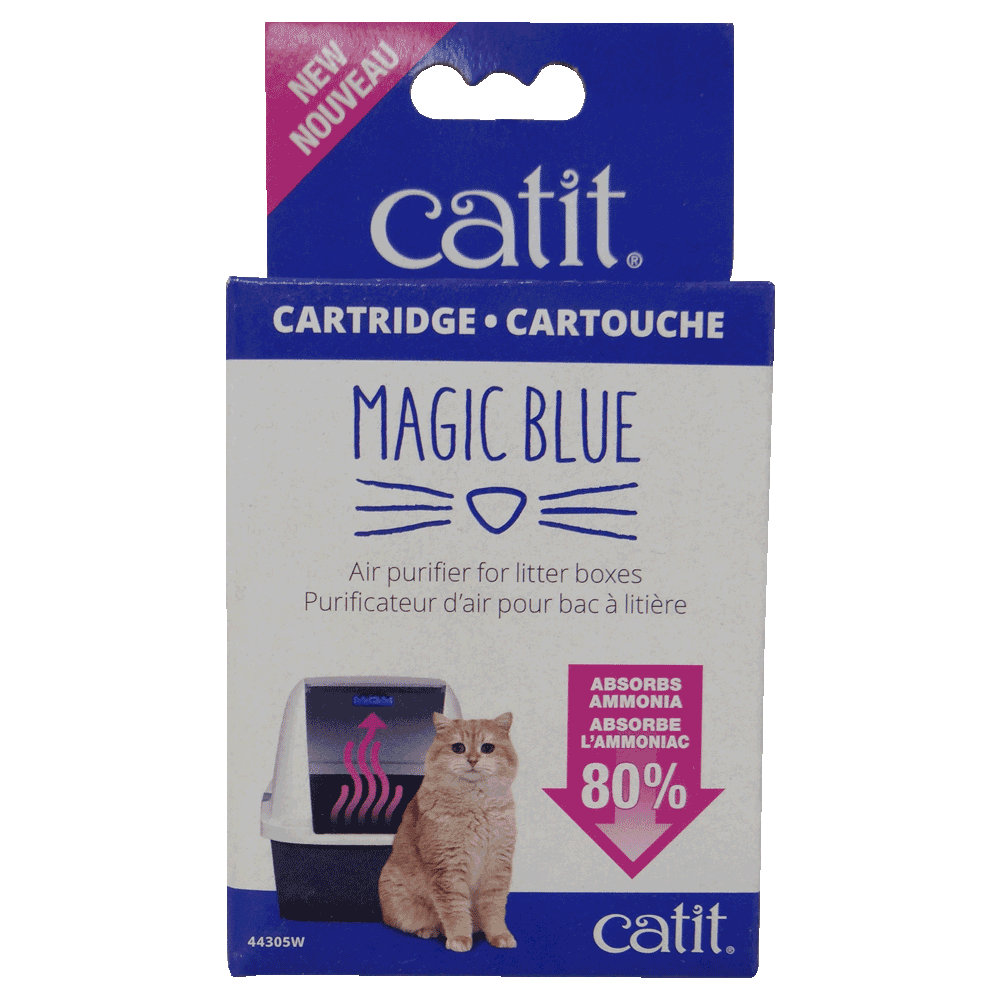 Imagen de empaque de Catit Reductor de Olores Magic Blue en colores azul y blanco.