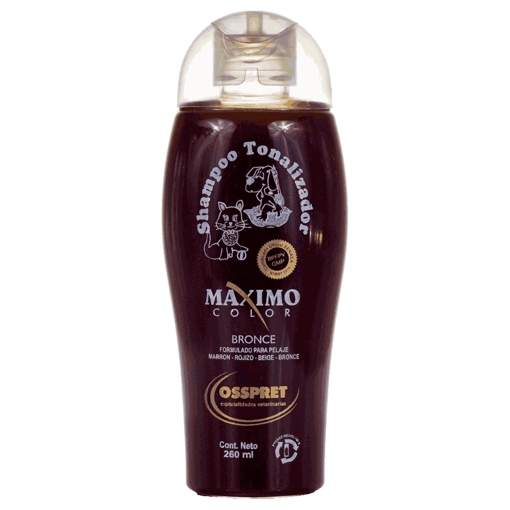 Frasco marrón de Osspret Shampoo Maximo Tonalizador Bronce 