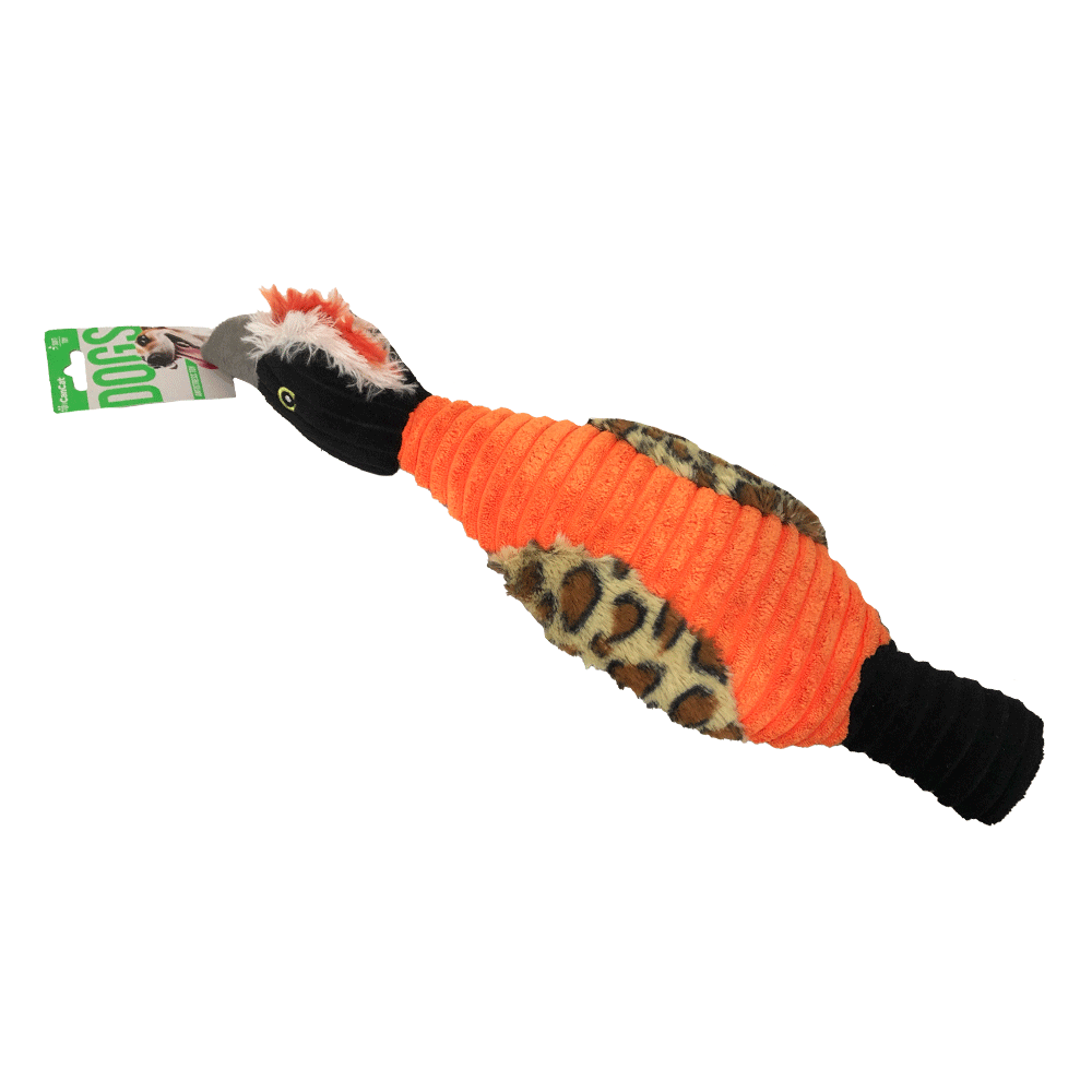 Imagen de producto Peluche pato CanCat para perros color naranja con detalles negros y de animal print