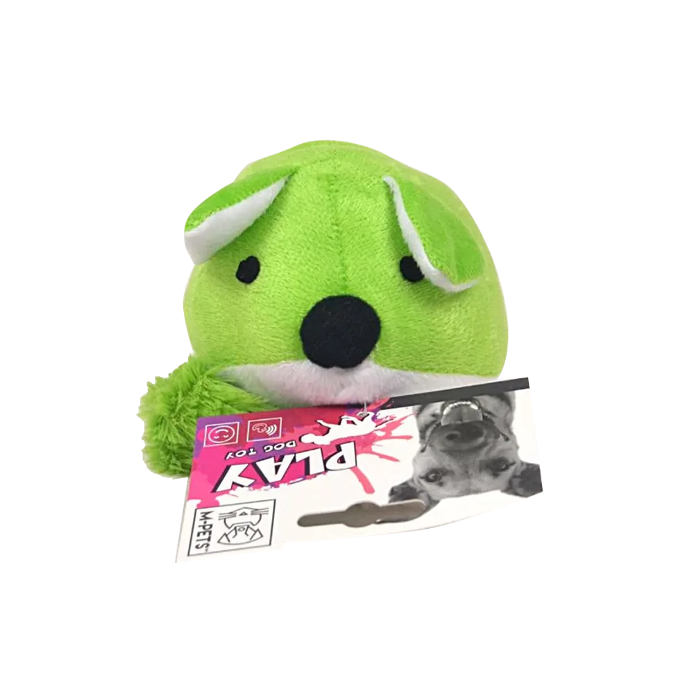 Peluche Zorro M-Pets para perros en color verde, tiene orejas blanca y cola larga con un chillador en la punta. 