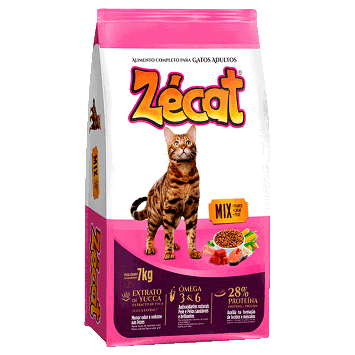 Bolsa blanca con detalles rosados de Zecat alimento para gatos adultos