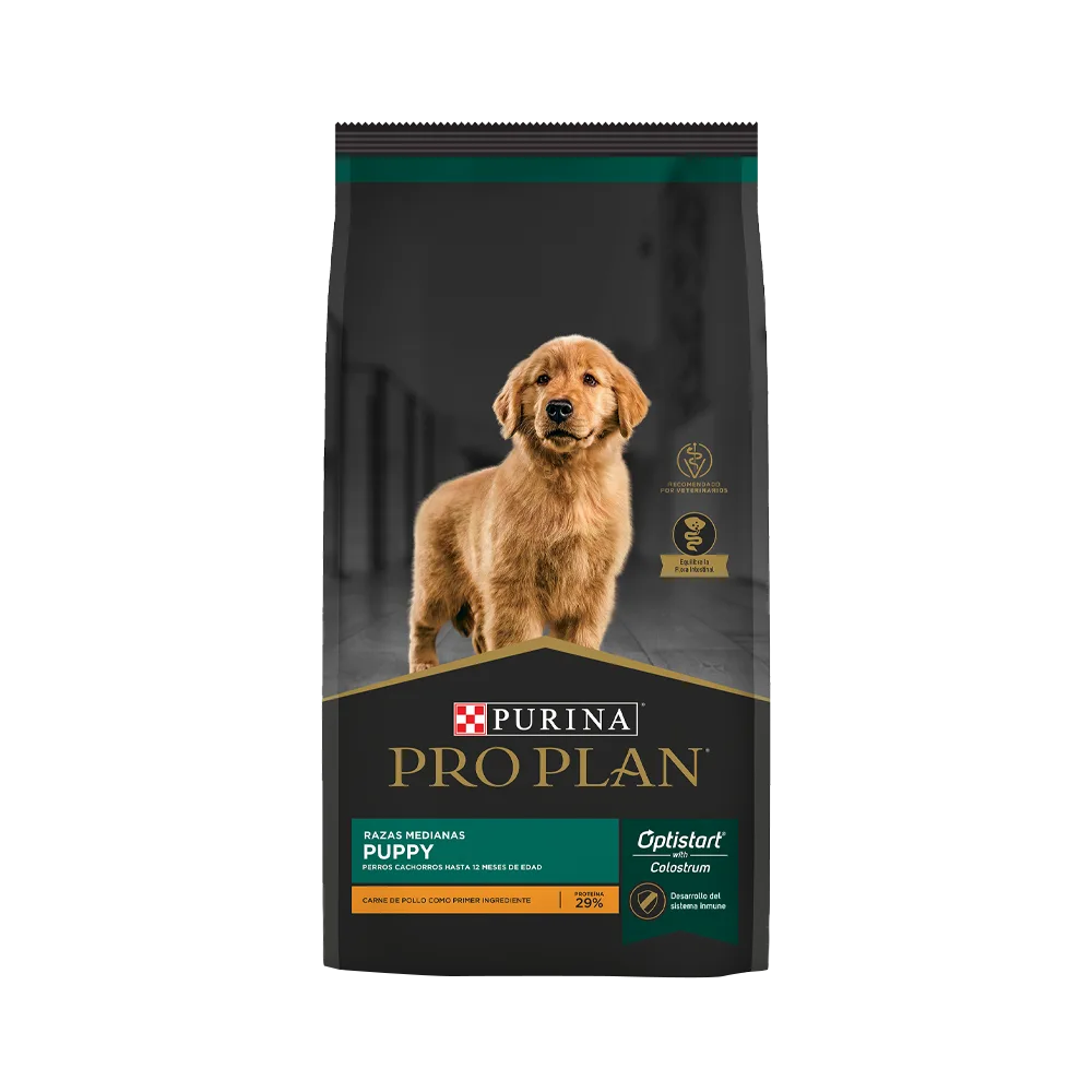 Bolsa de color negro de alimento Purina Pro Plan para perro cachorro de raza mediana