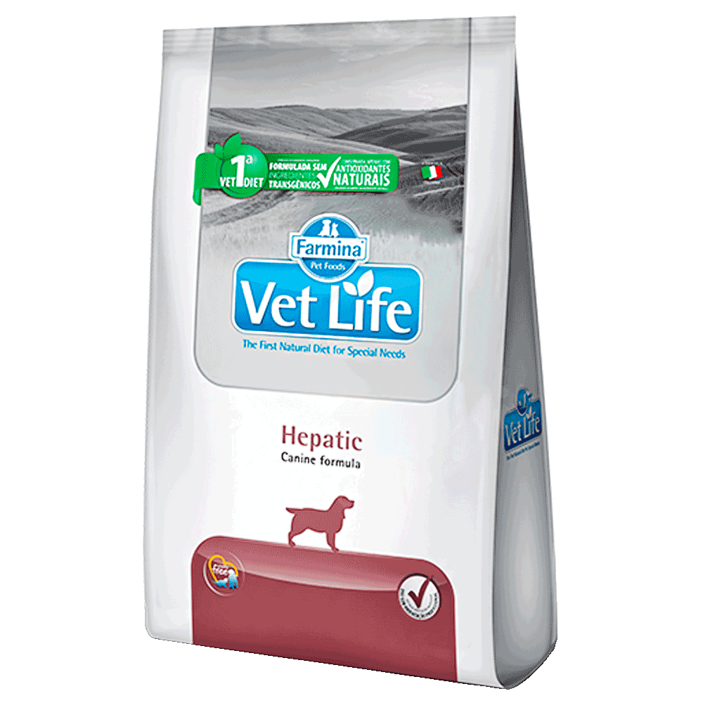 Bolsa blanca con detalles marrones de Farmina Vet Life Natural Hepatic Canine para perros con insuficiencia hepática crónica